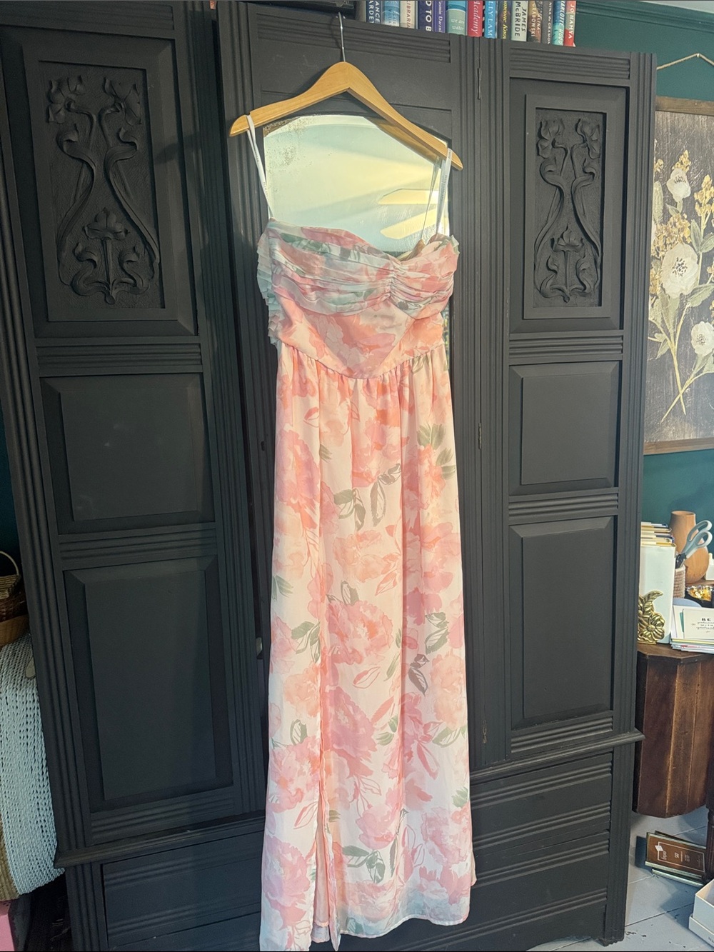 Plum Pretty Sugar Floral Pink Strapless Maxi Dress Formal Wedding Guest